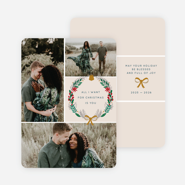 Bows and Bells Christmas Cards - Beige