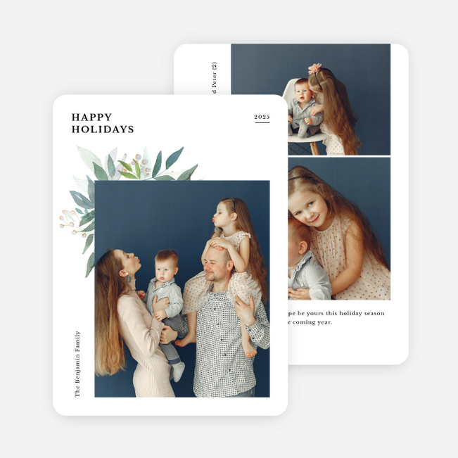 Foil Watercolor Flora Multi Photo Holiday Cards - Gray