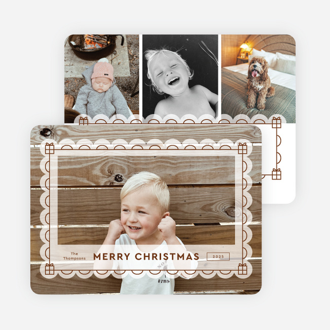 Frosted Frame Personalized Christmas Cards - Brown