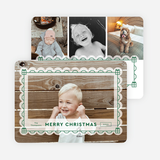 Frosted Frame Personalized Christmas Cards - Green