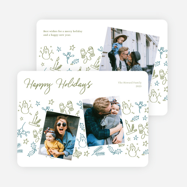 Wintery Doodles Holiday Cards and Invitations - Green
