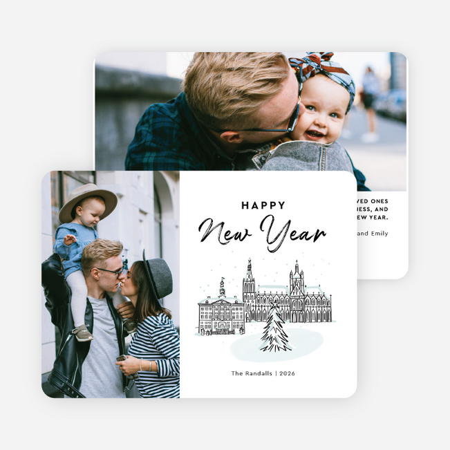 Urban Snowfall New Year Cards and Invitations - White