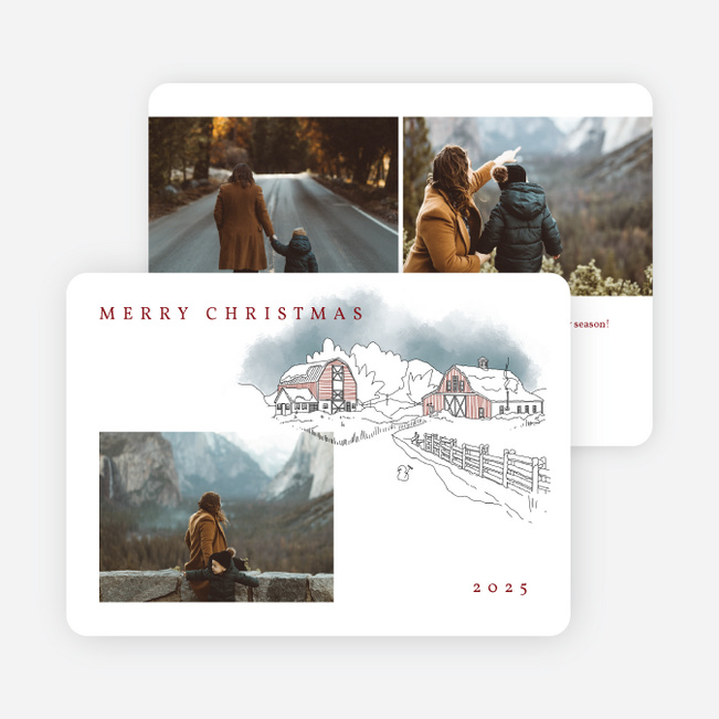 Watercolor Winter Scenery  Personalized Christmas Cards - White