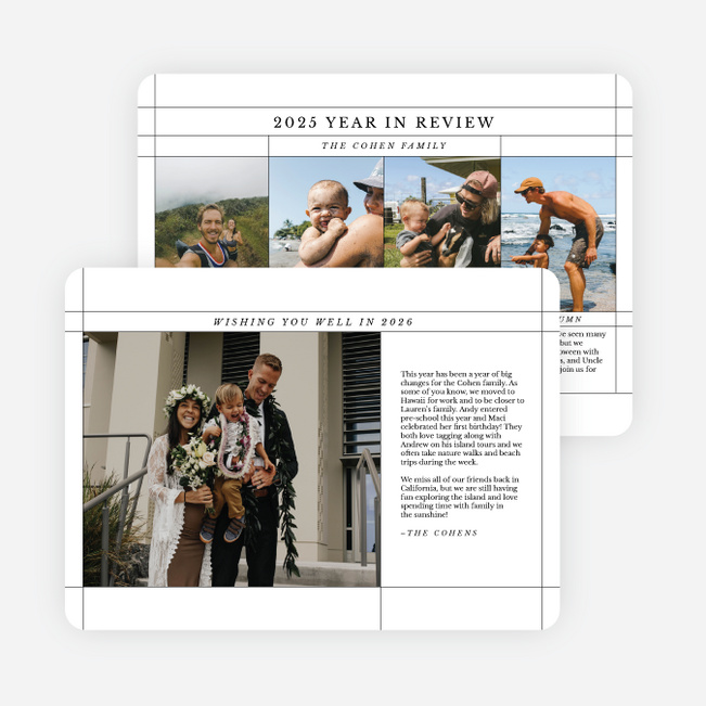 Contemporary Grid New Year Cards and Invitations - Black