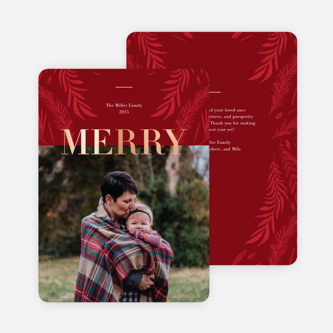 Foil Merriful Pine Christmas Cards - Pink