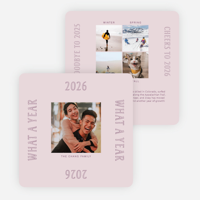 Memory Grid New Year Cards and Invitations - Pink