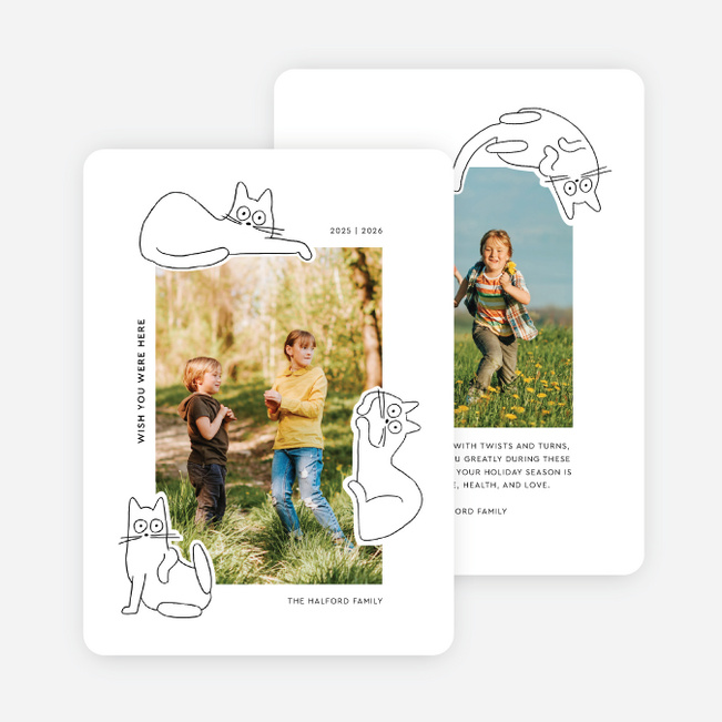 Cat Shaped Friend Multi Photo Holiday Cards - White