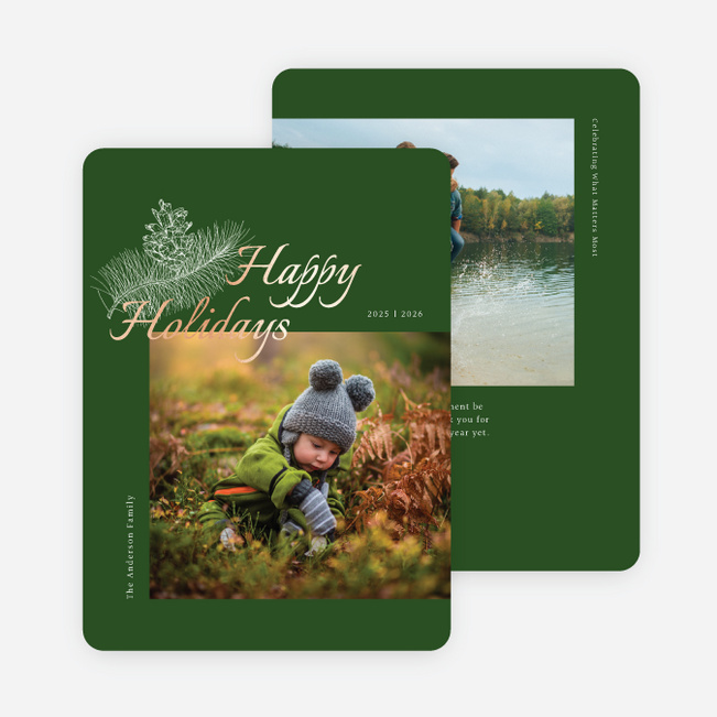 Foil Pine Motif Multi Photo Holiday Cards - Pink
