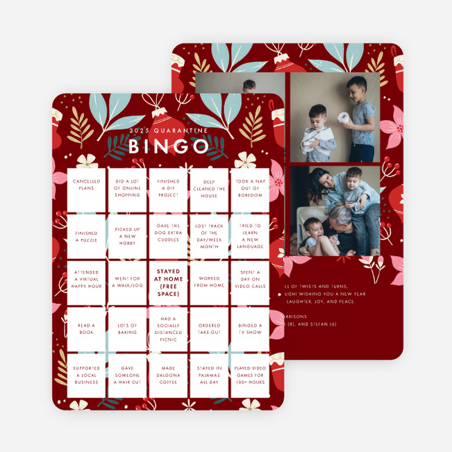 Quarantine Bingo Multi Photo Holiday Cards - Red
