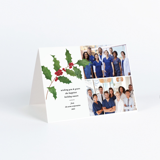 Traditional Holly Branch Corporate Holiday Cards & Corporate Christmas Cards - White