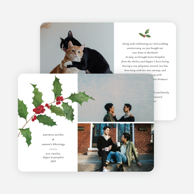 Traditional Holly Branch Christmas Cards - White