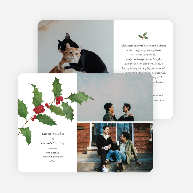 Traditional Holly Branch Christmas Cards - White