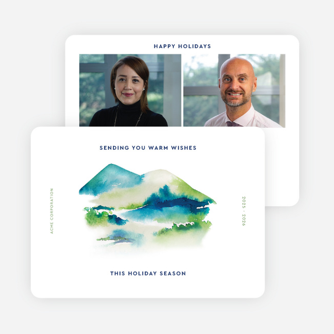 Watercolor Mountainside Business Holiday Cards & Business Christmas Cards - White