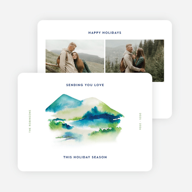 Watercolor Mountainside Holiday Cards and Invitations - White
