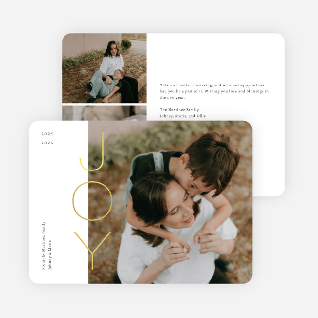 Foil Vertical Joy Holiday Cards and Invitations - Yellow
