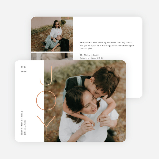 Foil Vertical Joy Holiday Cards and Invitations - Pink