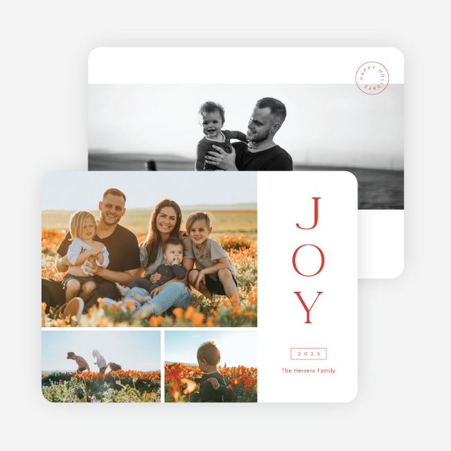 Stacked Grid Holiday Cards and Invitations - Red