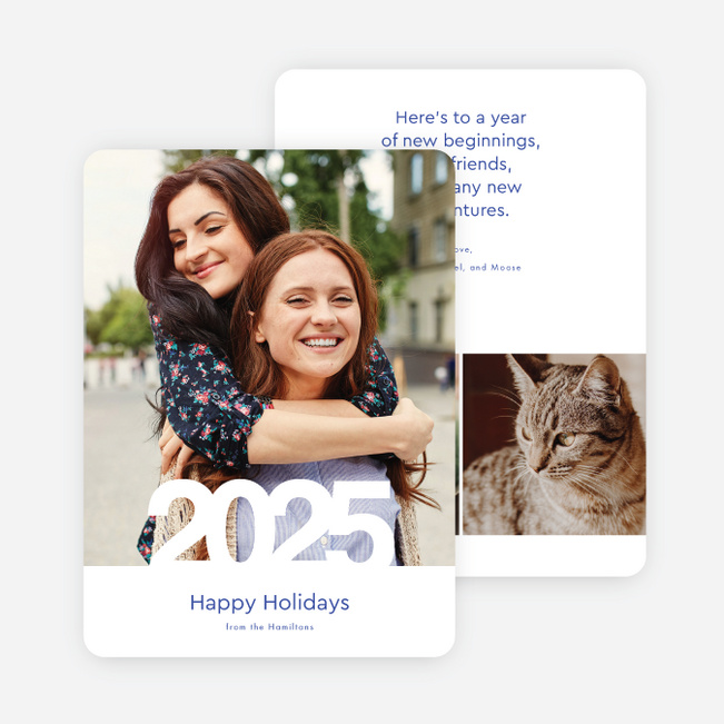 Bold Numbers Photo New Years Cards - Blue
