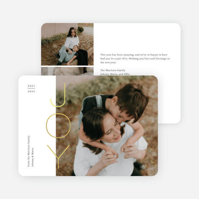 Foil Vertical Joy Holiday Cards and Invitations - Yellow