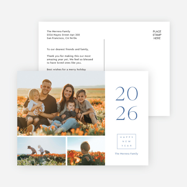 Stacked Grid New Year Cards and Invitations - Blue