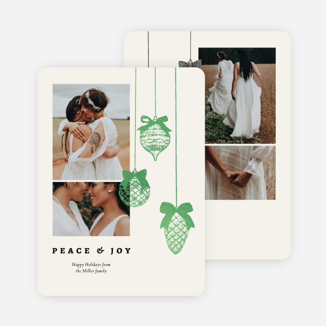 Foil Bow & Bauble Holiday Cards and Invitations - Green