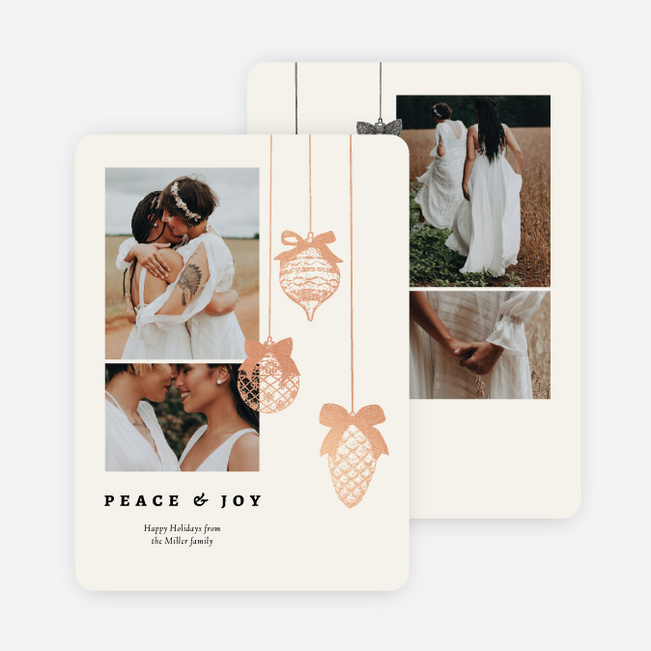 Foil Bow & Bauble Holiday Cards and Invitations - Pink