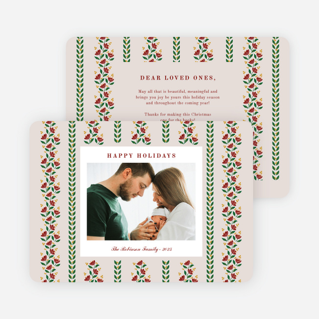 Pointsettia Stripes Holiday Cards and Invitations - Red