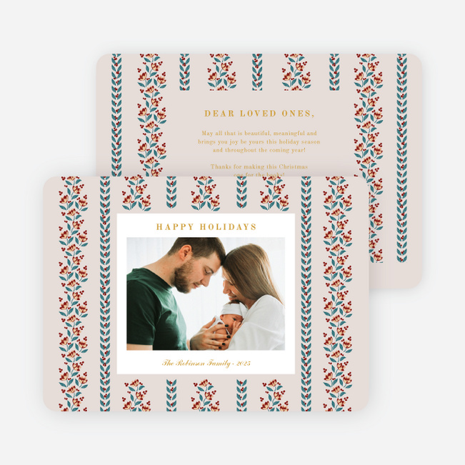 Pointsettia Stripes Holiday Cards and Invitations - Yellow