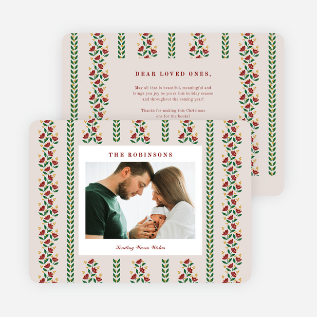 Pointsettia Stripes Holiday Cards and Invitations - Red