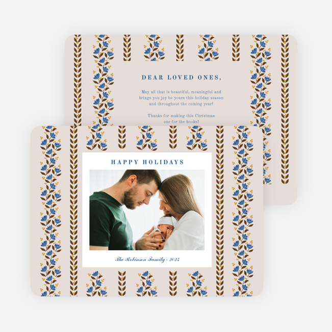 Pointsettia Stripes Holiday Cards and Invitations - Blue