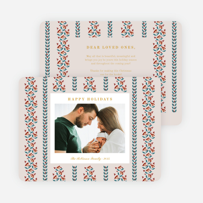 Pointsettia Stripes Holiday Cards and Invitations - Yellow