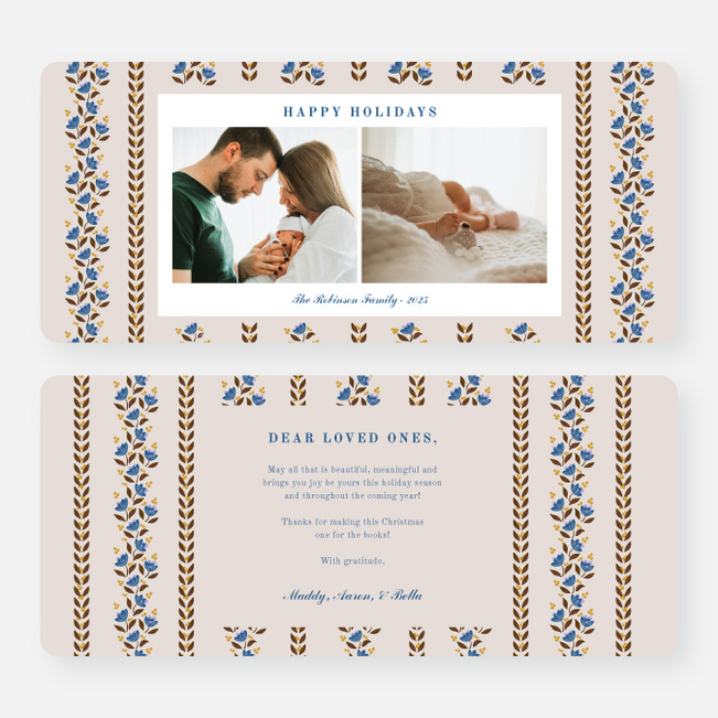 Pointsettia Stripes Holiday Cards and Invitations - Blue