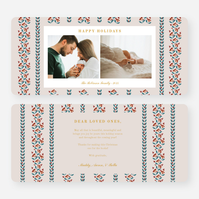 Pointsettia Stripes Holiday Cards and Invitations - Yellow