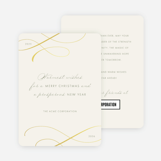Foil Subtle Script Corporate Holiday Cards & Corporate Christmas Cards - Yellow