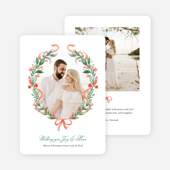 Wreath & Ribbon Christmas Cards - White