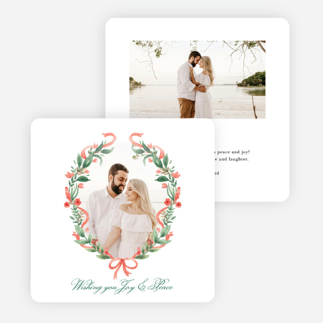 Wreath & Ribbon Holiday Cards and Invitations - White