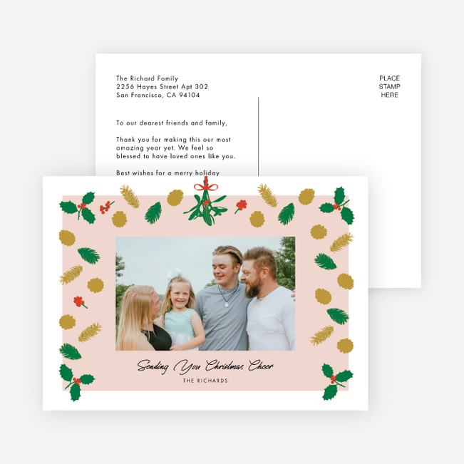 Patterned Pines Christmas Cards - Pink