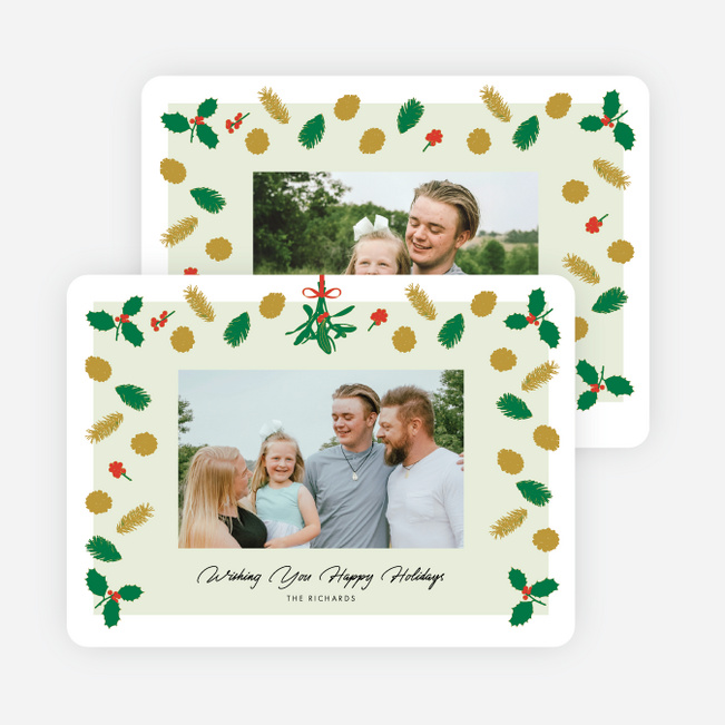 Patterned Pines Holiday Cards and Invitations - Green