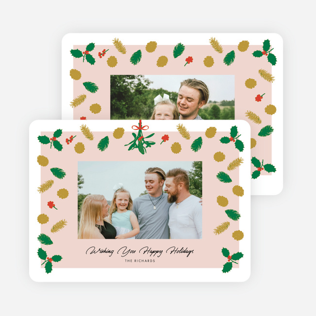 Patterned Pines Holiday Cards and Invitations - Pink