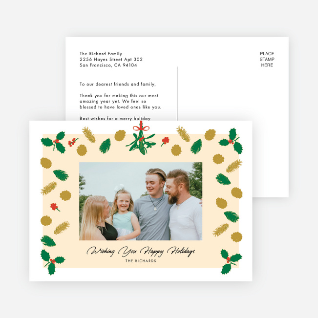 Patterned Pines Holiday Cards and Invitations - Yellow