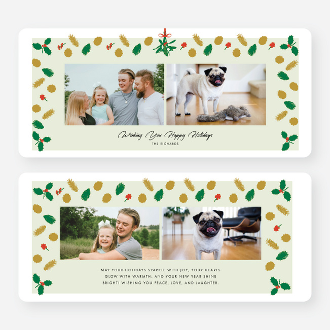 Patterned Pines Holiday Cards and Invitations - Green