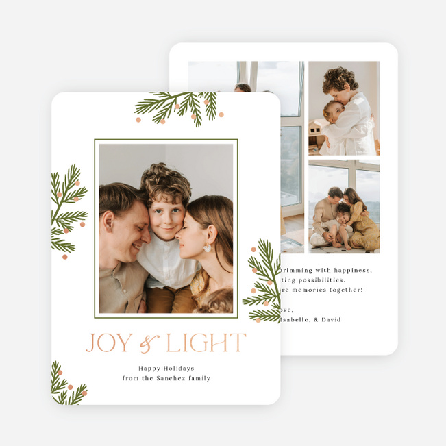 Foil Evergreen Glow Holiday Cards and Invitations - Pink