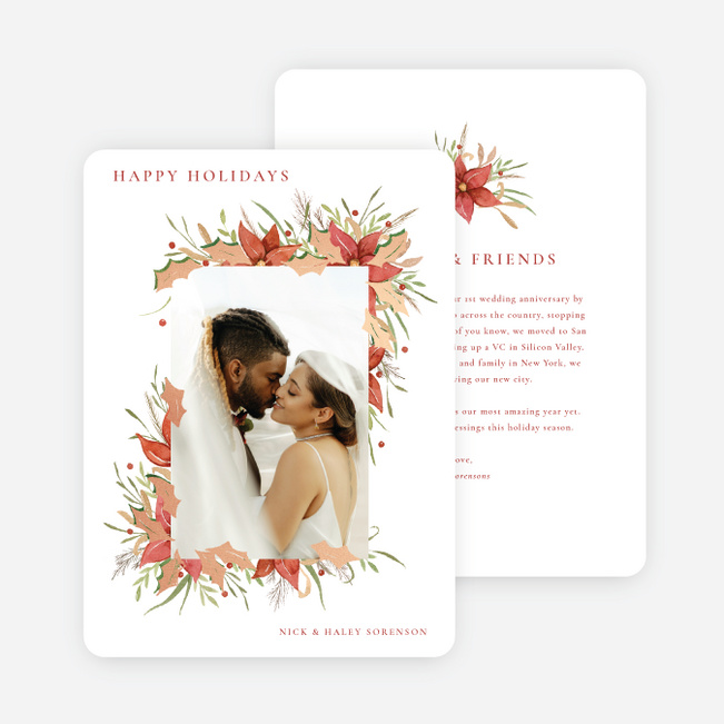 Foil Luxe Foliage Holiday Cards and Invitations - Pink