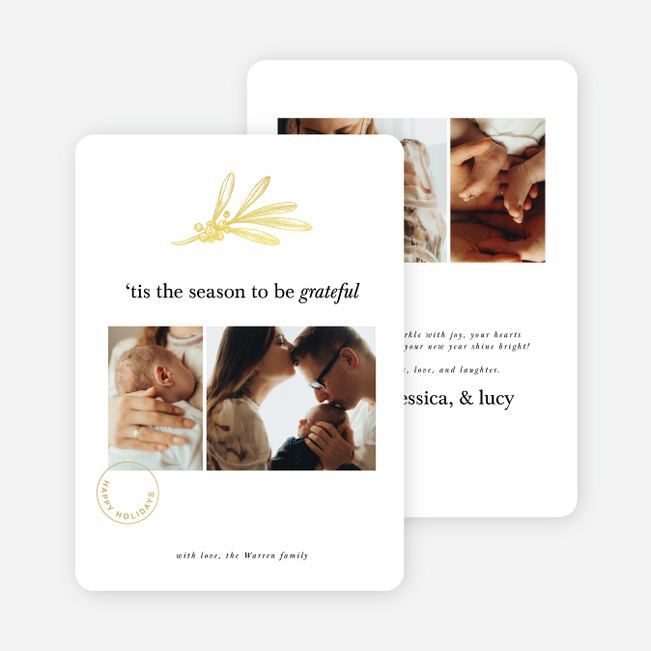 Foil Mistletoe Mail Holiday Cards and Invitations - Yellow