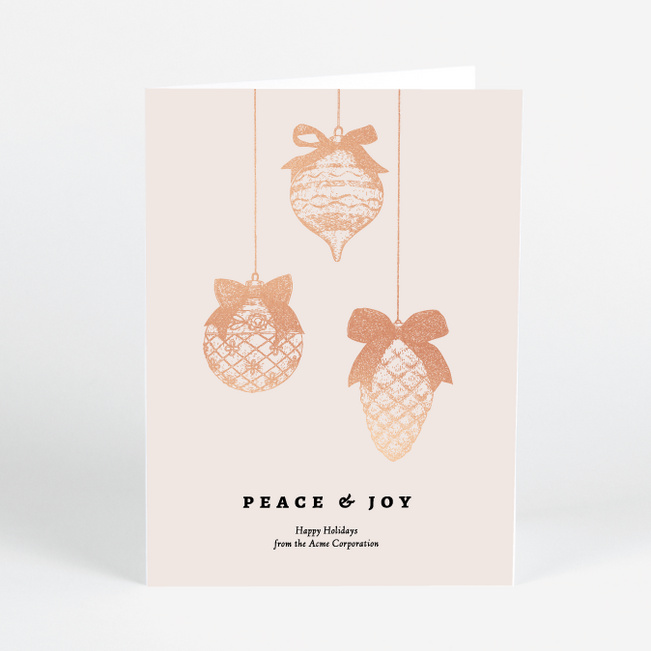 Foil Bow & Bauble Corporate Holiday Cards & Corporate Christmas Cards - Pink