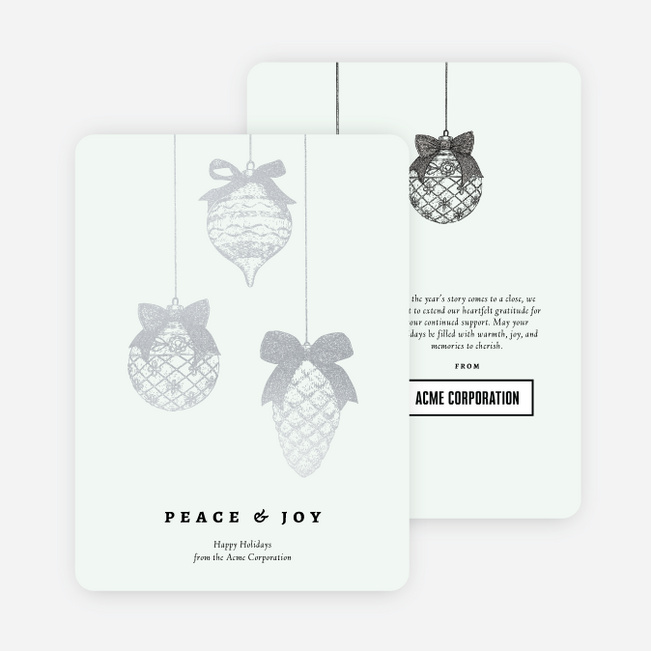 Foil Bow & Bauble Corporate Holiday Cards & Corporate Christmas Cards - Gray