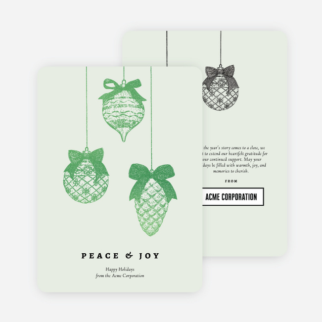 Foil Bow & Bauble Corporate Holiday Cards & Corporate Christmas Cards - Green
