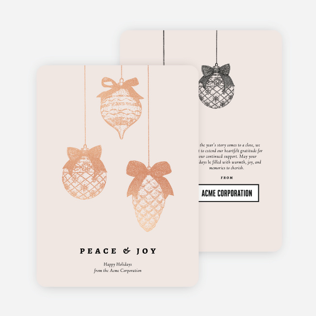 Foil Bow & Bauble Corporate Holiday Cards & Corporate Christmas Cards - Pink