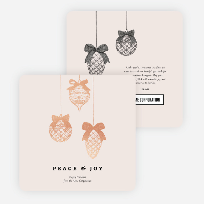 Foil Bow & Bauble Corporate Holiday Cards & Corporate Christmas Cards - Pink