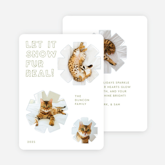 Fur Real Flurries Holiday Cards and Invitations - Green